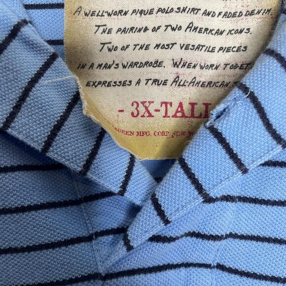 Polo Jeans Co Ralph Lauren Shirt Mens 3X Tall Blue Striped Pique Flag Logo - Picture 4 of 11